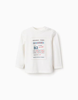 T-shirt à Manches Longues pour Bébé Garçon 'Ticket', Blanc