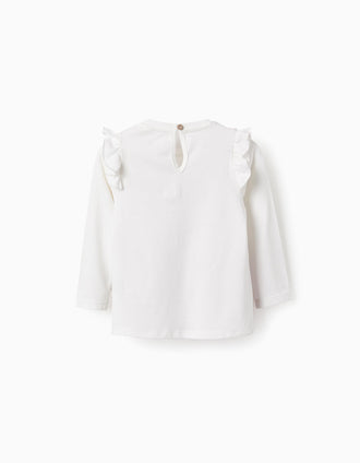 T-shirt de Algodão com Purpurinas para Bebé Menina 'Unicórnio', Branco