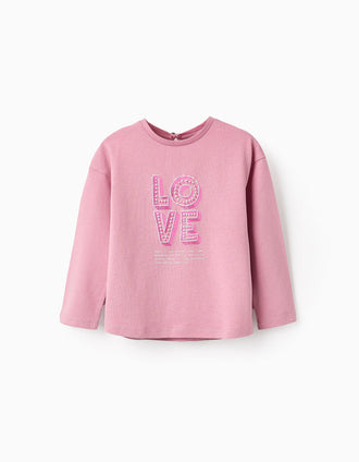 Camiseta de Manga Larga con Purpurina para Bebé Niña, Rosa