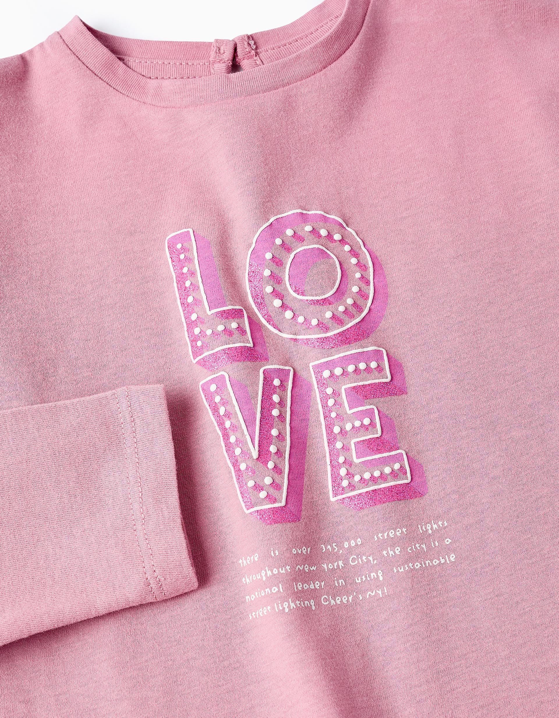 Long-sleeved Glitter T-shirt for Baby Girls, Pink