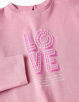 T-shirt de Manga Comprida com Purpurinas para Bebé Menina, Rosa