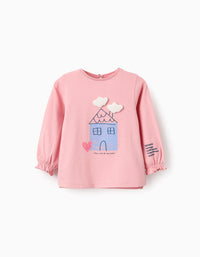 T-shirt à Manches Longues en Coton pour Bébé Fille 'Nuages', Rose
