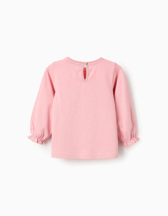 Camiseta de Manga Larga de Algodón para Bebé Niña 'Nubes', Rosa