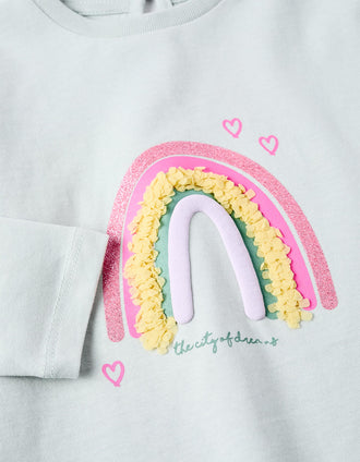 T-shirt de Manga Comprida em Algodão para Bebé Menina 'Arco-Íris', Azul