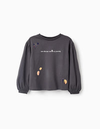 T-shirt de Manga Comprida com Lantejoulas XL para Menina, Cinza Escuro