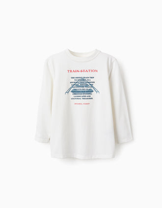Camiseta de Manga Larga para Niño 'Estación de Tren', Blanco