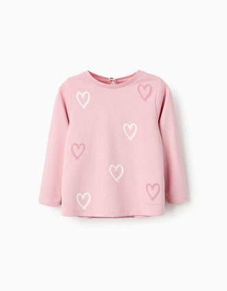 2 T-shirts de Manga Comprida em Algodão para Bebé Menina, Branco/Rosa