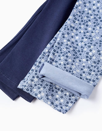Pack 2 Leotardos para Niña 'Floral', Azul Oscuro/Claro