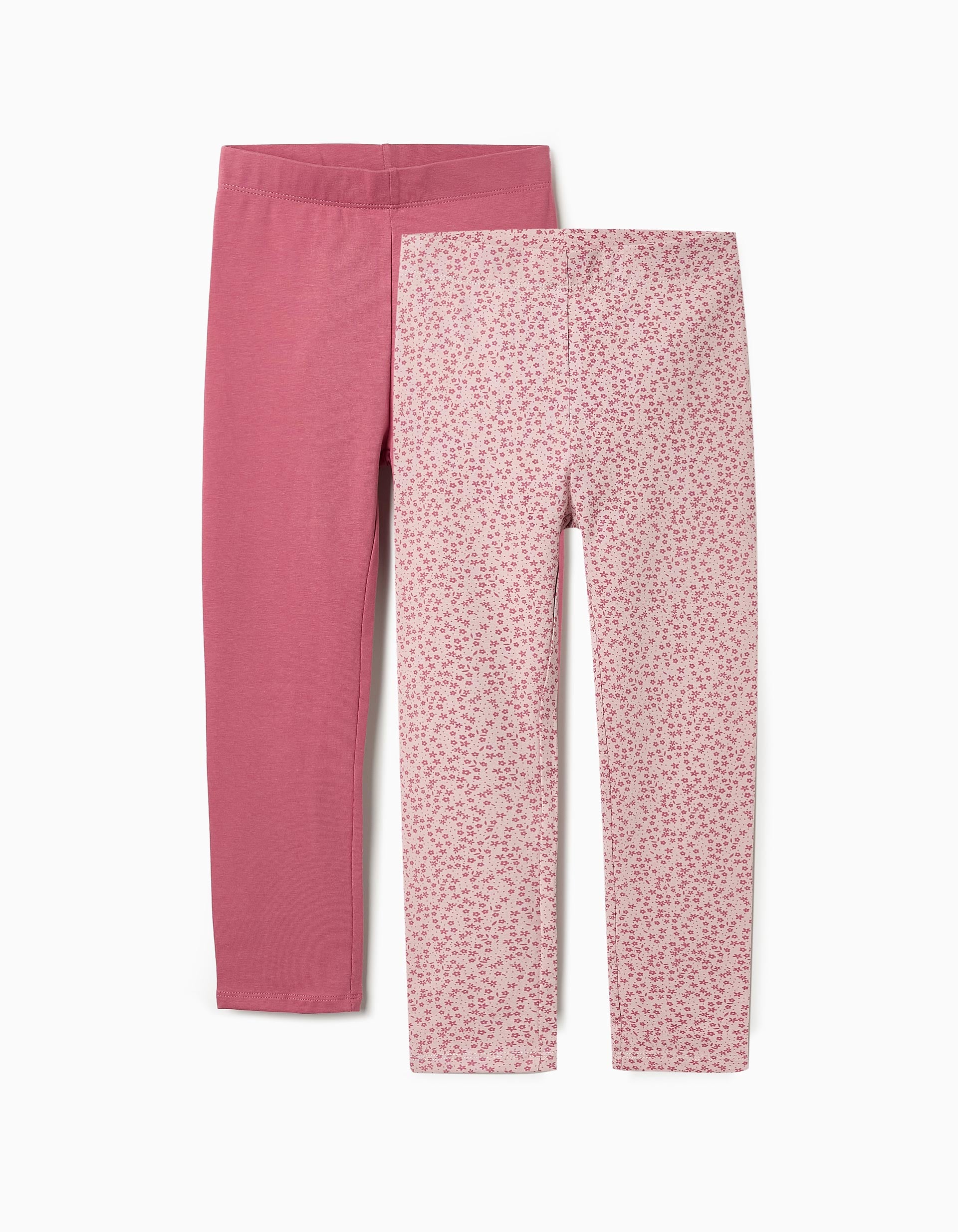 Pack 2 Leggings for Girls 'Floral', Dark/Light Pink