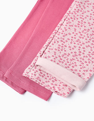 Pack 2 Leotardos para Niña 'Floral', Rosa Oscuro/Claro