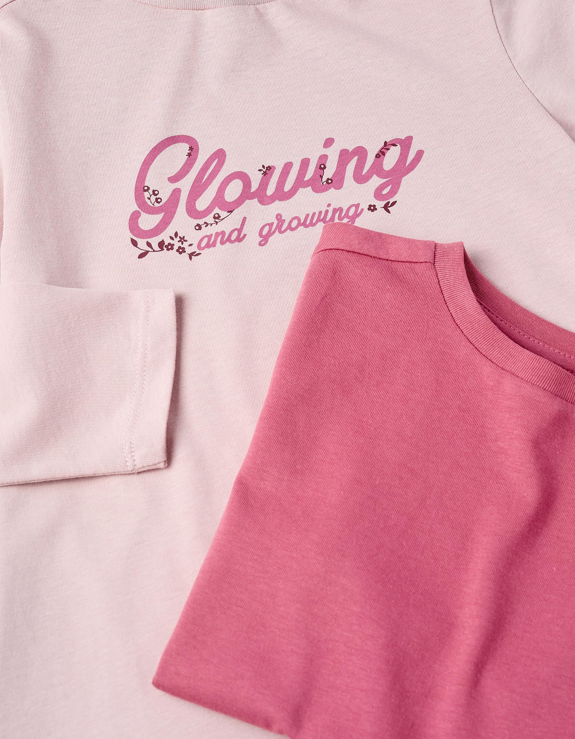 Pack de 2 T-shirts à Manches Longues pour Fille 'Glowing', Rose