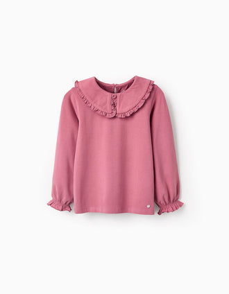 Camiseta de Manga Larga con Volantes para Niña, Rosa