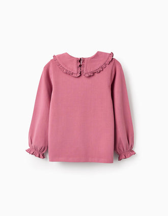 Camiseta de Manga Larga con Volantes para Niña, Rosa