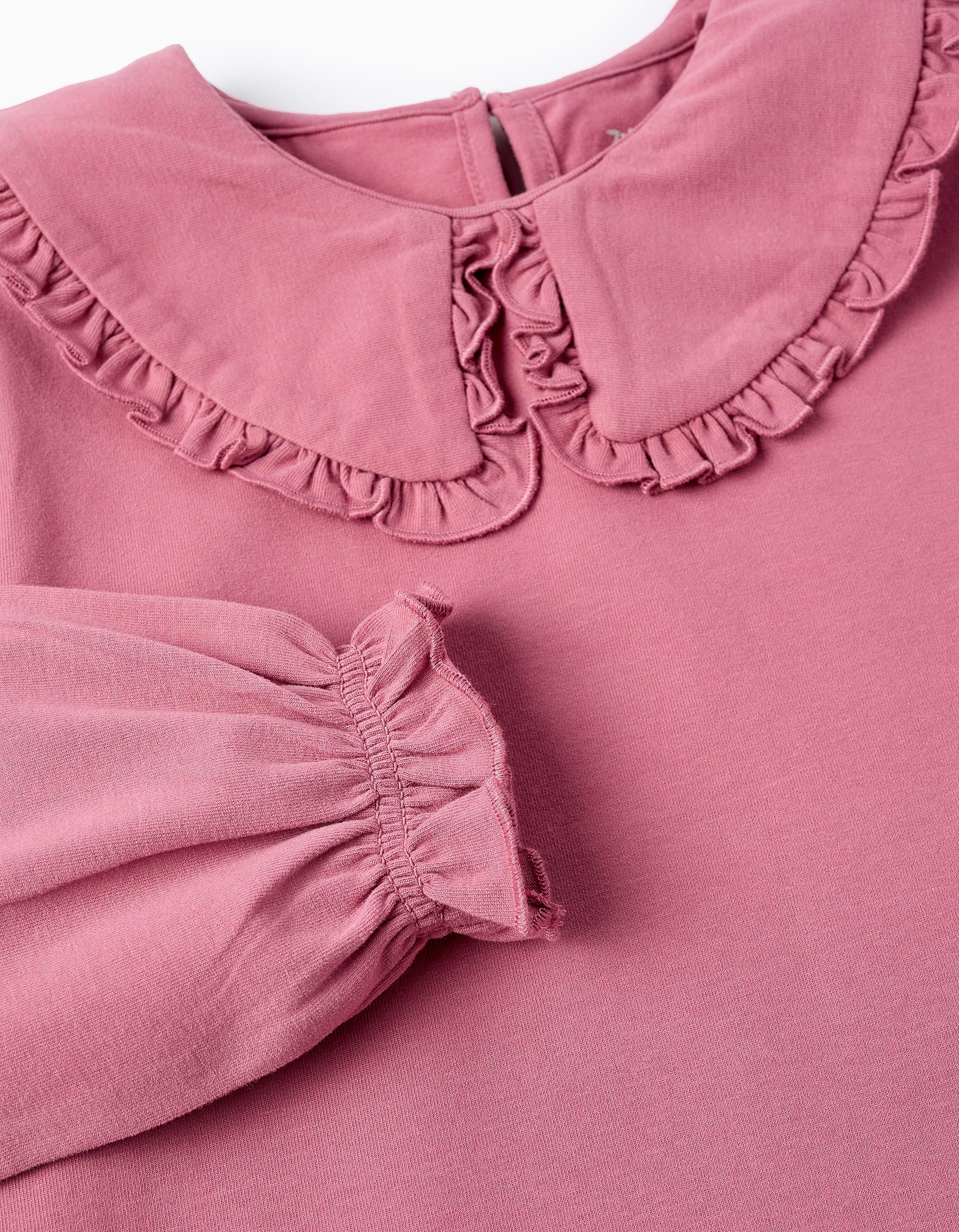 Long-sleeved T-shirt with Ruffles for Girls, Pink