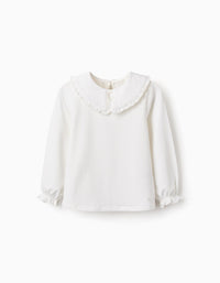 T-shirt à Manches Longues avec Volants pour Fille, Blanc