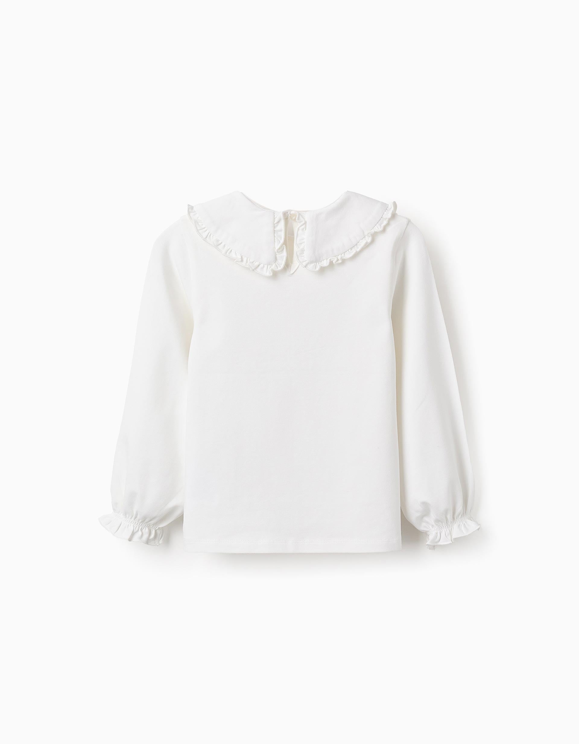 Long-sleeved T-shirt with Ruffles for Girls, White