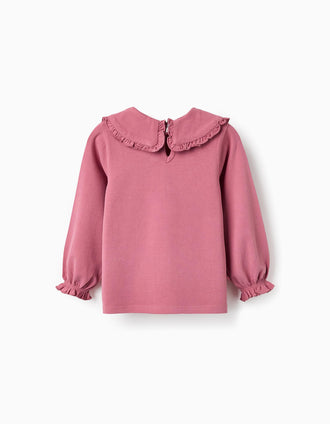 Camiseta con Cuello Claudine y Volantes para Bebé Niña, Rosa