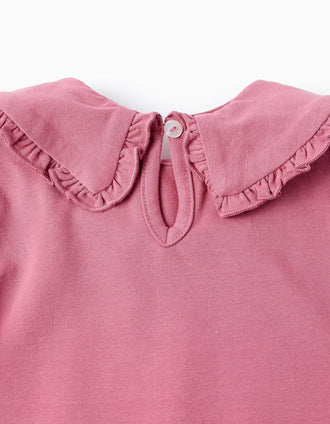 Camiseta con Cuello Claudine y Volantes para Bebé Niña, Rosa