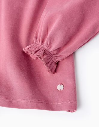 Camiseta con Cuello Claudine y Volantes para Bebé Niña, Rosa