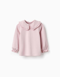 Camiseta con Cuello Claudine y Volantes para Bebé Niña, Rosa Claro