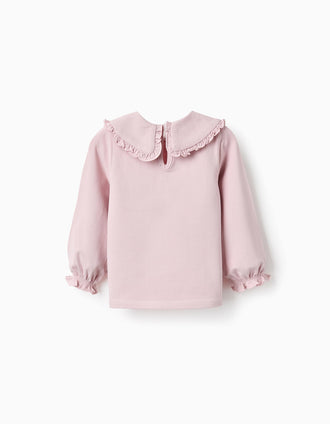 Camiseta con Cuello Claudine y Volantes para Bebé Niña, Rosa Claro