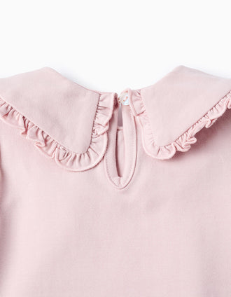 Camiseta con Cuello Claudine y Volantes para Bebé Niña, Rosa Claro