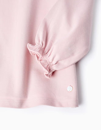 Camiseta con Cuello Claudine y Volantes para Bebé Niña, Rosa Claro