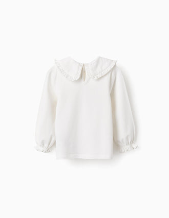 Camiseta con Cuello Claudine y Volantes para Bebé Niña, Blanco