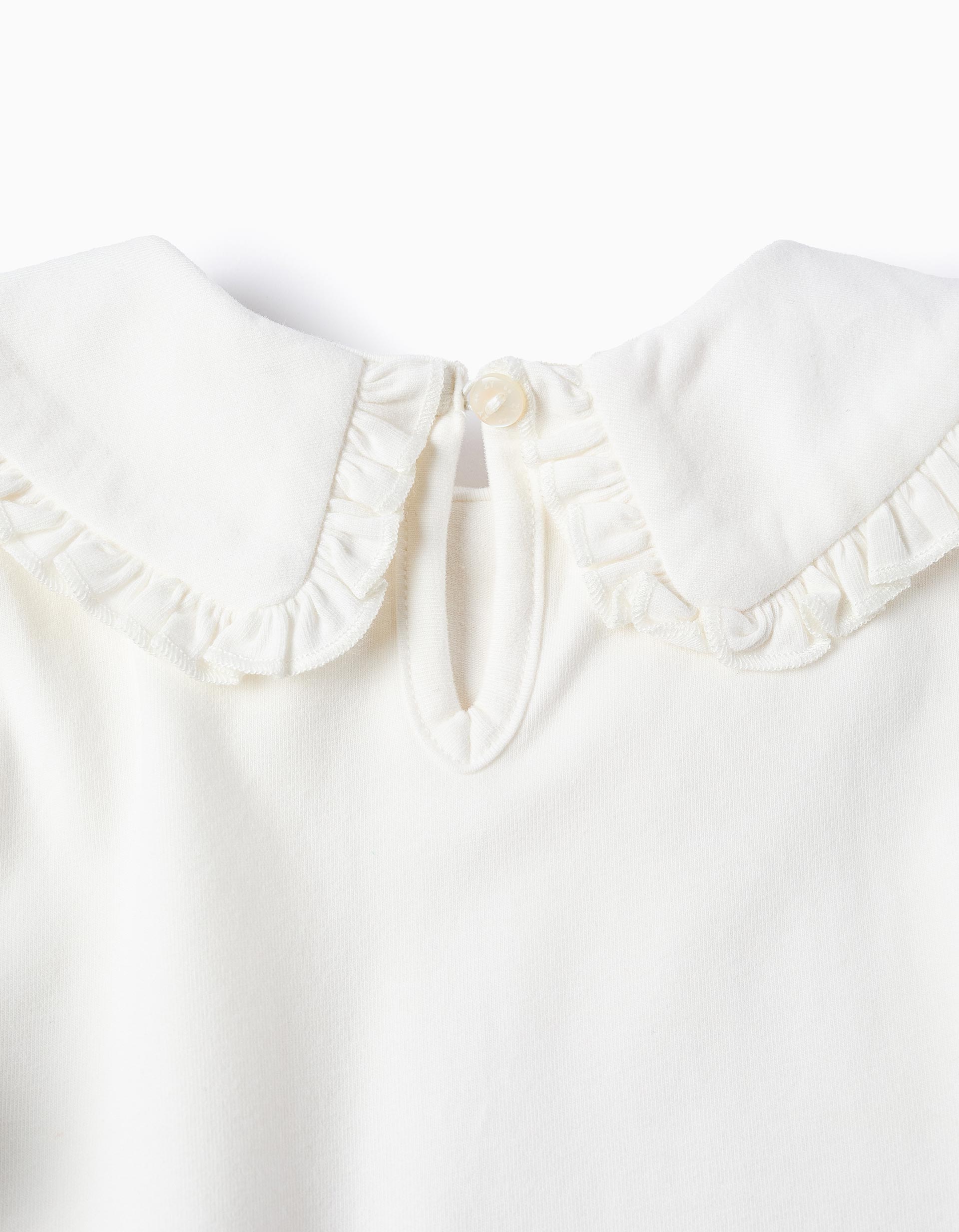 T-shirt with Peter Pan Collar and Frills for Baby Girls, White