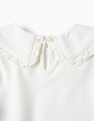 Camiseta con Cuello Claudine y Volantes para Bebé Niña, Blanco