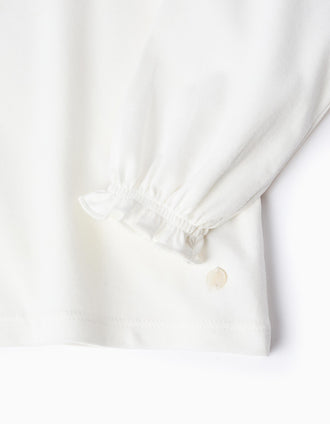 Camiseta con Cuello Claudine y Volantes para Bebé Niña, Blanco