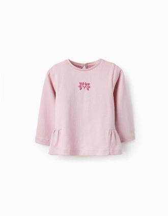 Camiseta de Algodón con Volantes para Bebé Niña, Rosa
