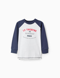 T-shirt à Manches Longues pour Garçon 'ZY Paris', Bleu/Blanc