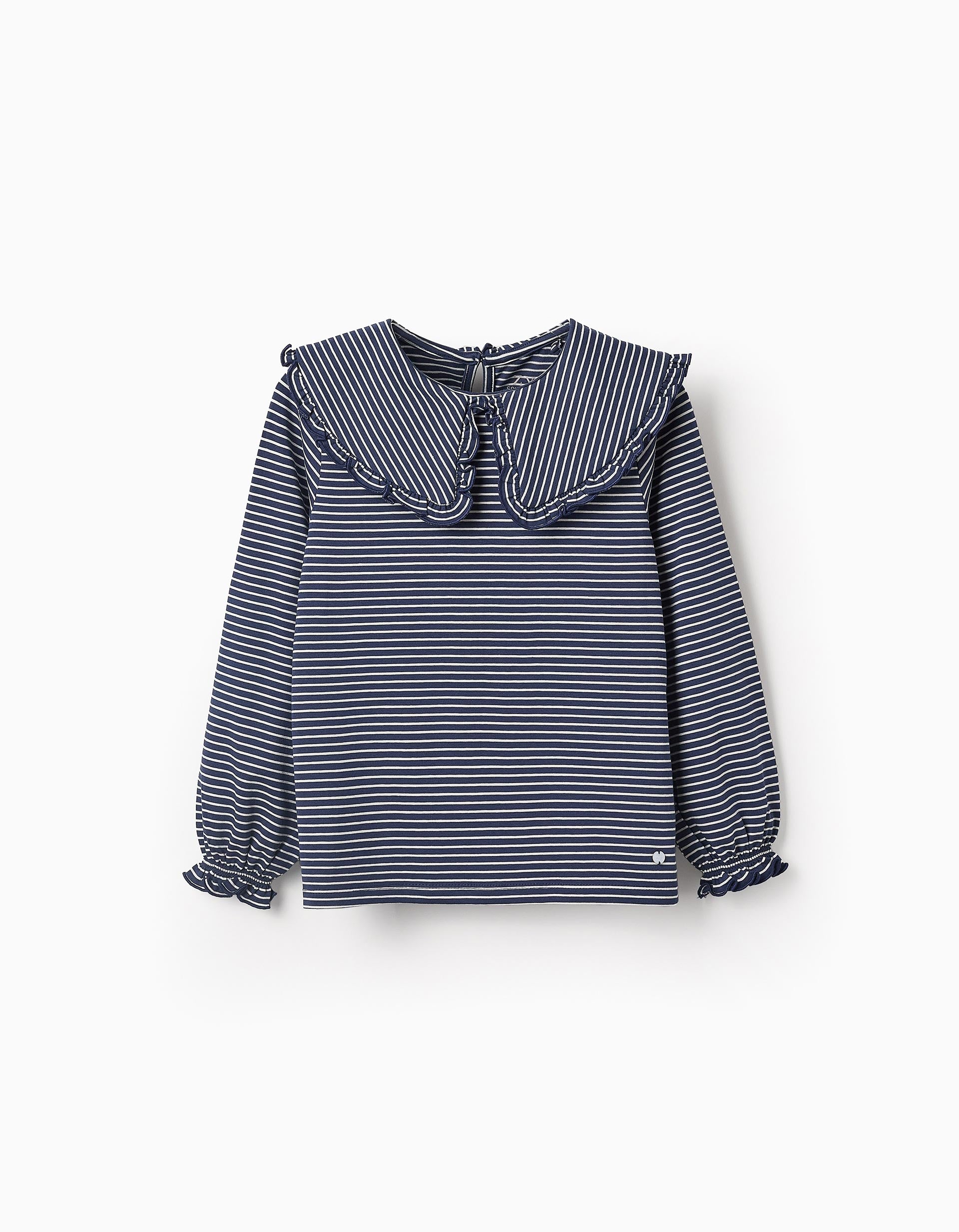 Striped Long-sleeved T-shirt for Girls, Blue/White