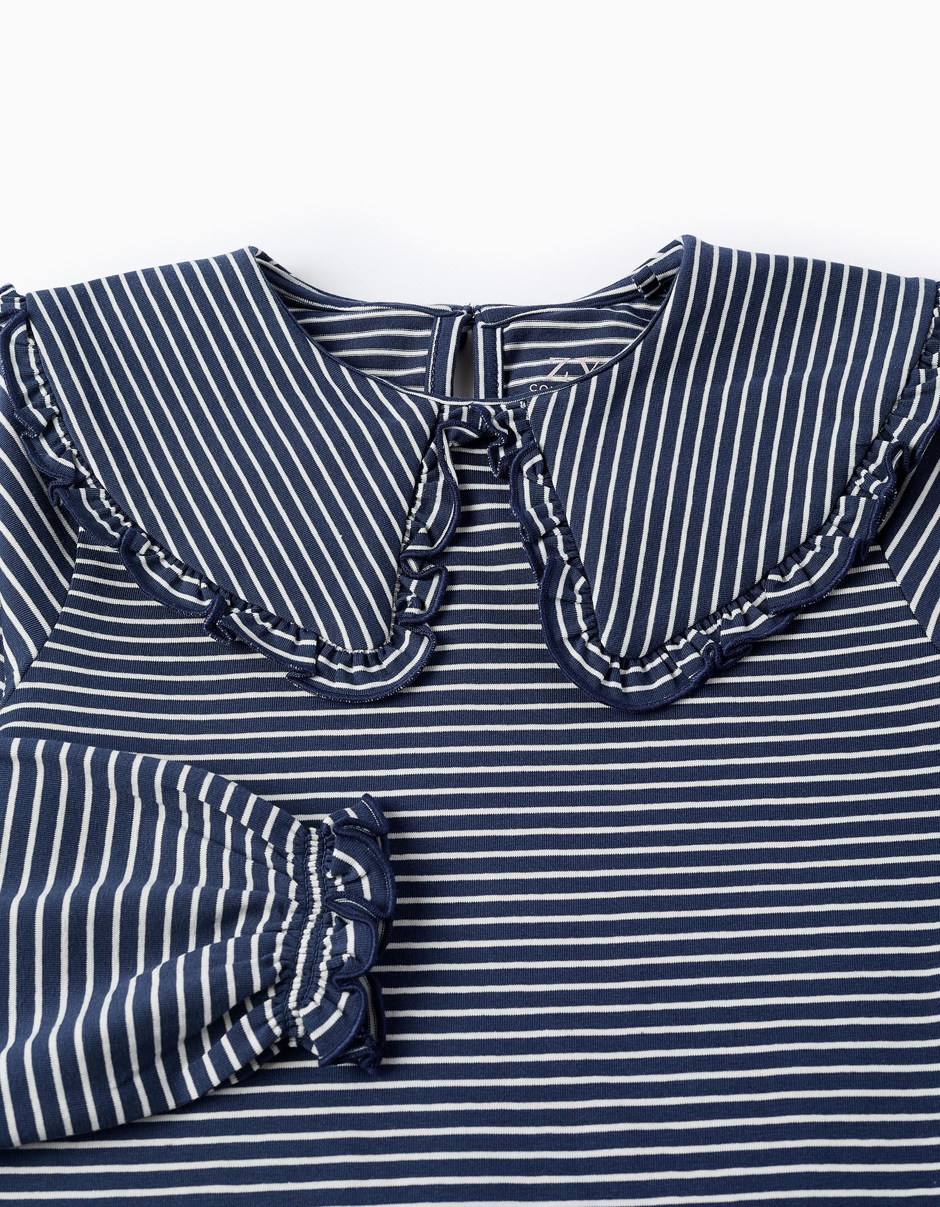 Striped Long-sleeved T-shirt for Girls, Blue/White