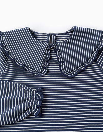 T-shirt de Manga Comprida às Riscas para Menina, Azul/Branco