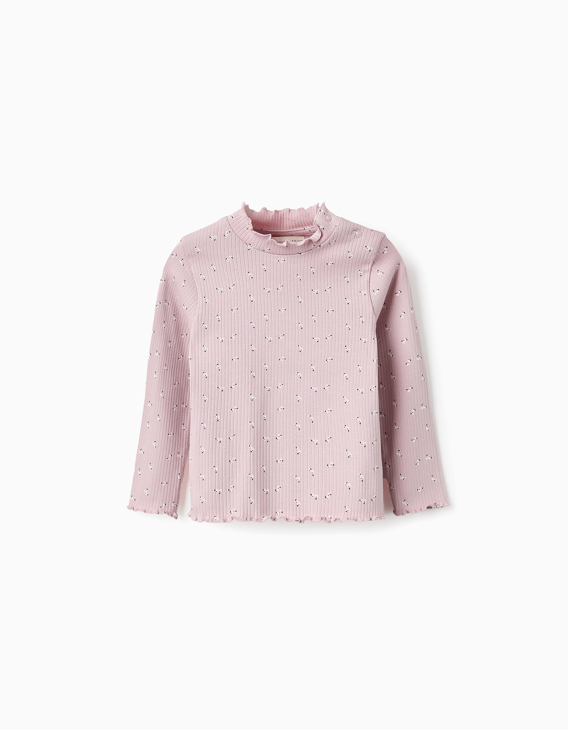 Pull Côtellé Floral pour Bébé Fille, Rose