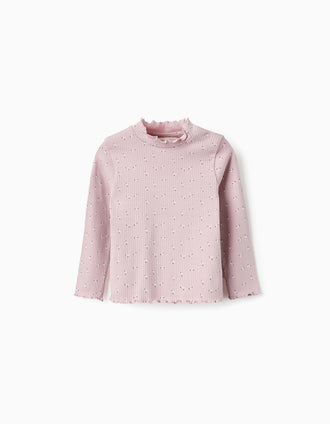 Jersey Acanalado Floral para Bebé Niña, Rosa