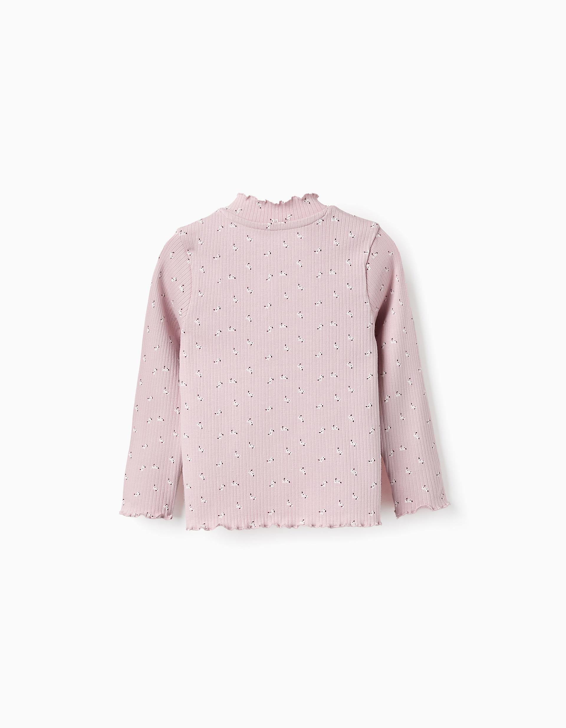 Pull Côtellé Floral pour Bébé Fille, Rose