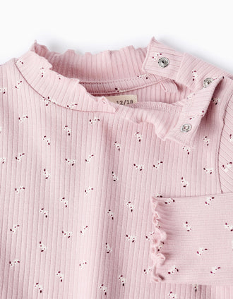 Jersey Acanalado Floral para Bebé Niña, Rosa