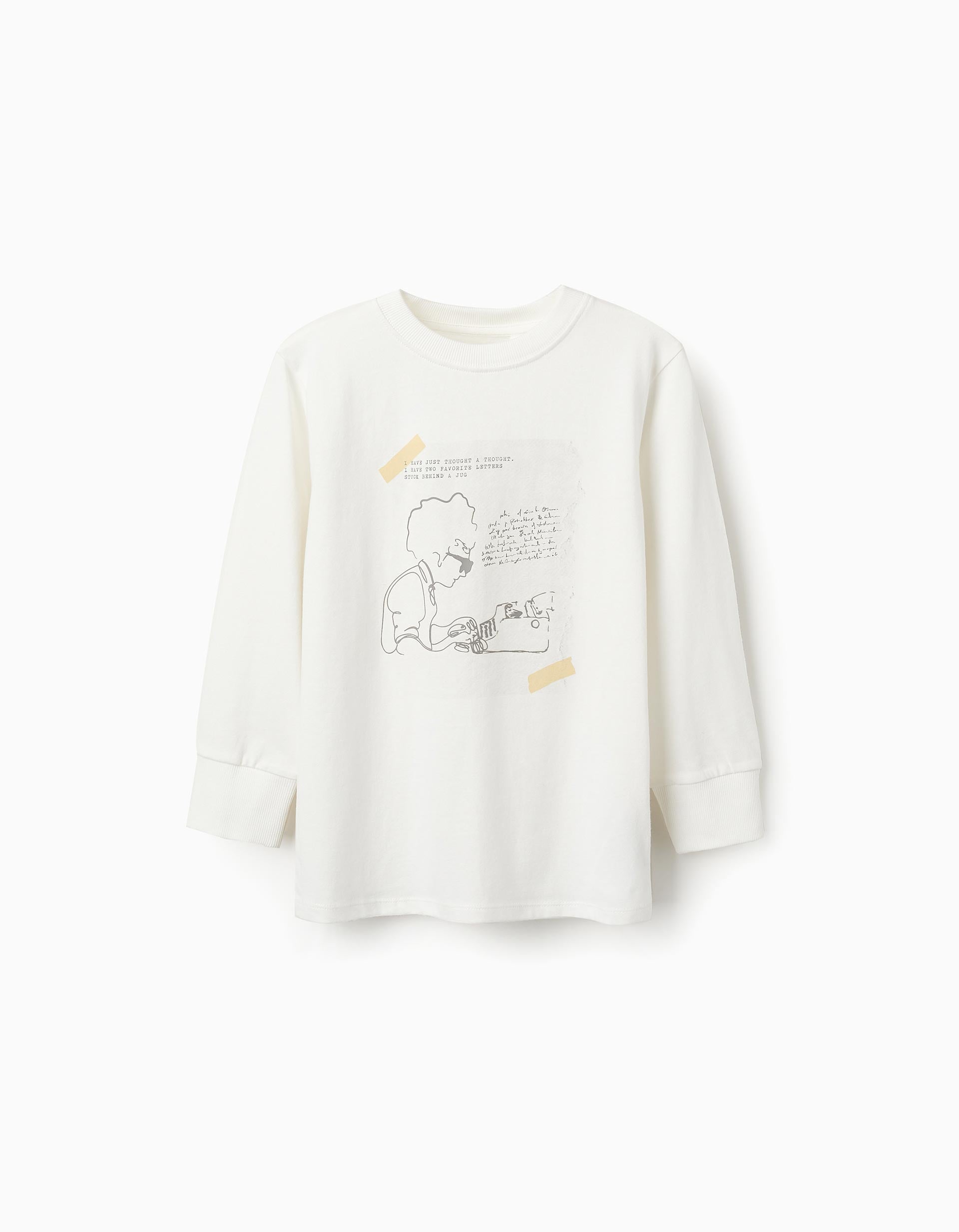 Long-sleeved Cotton T-shirt for Boys 'Writing', White