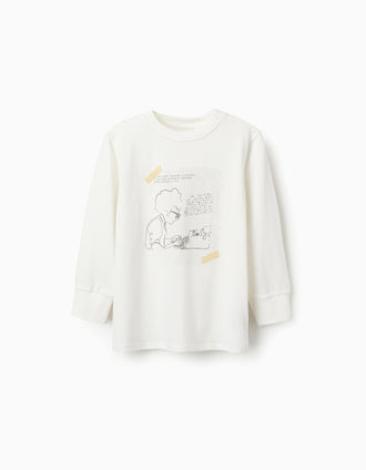 Camiseta de Manga Larga de Algodón para Niño 'Writing', Blanco