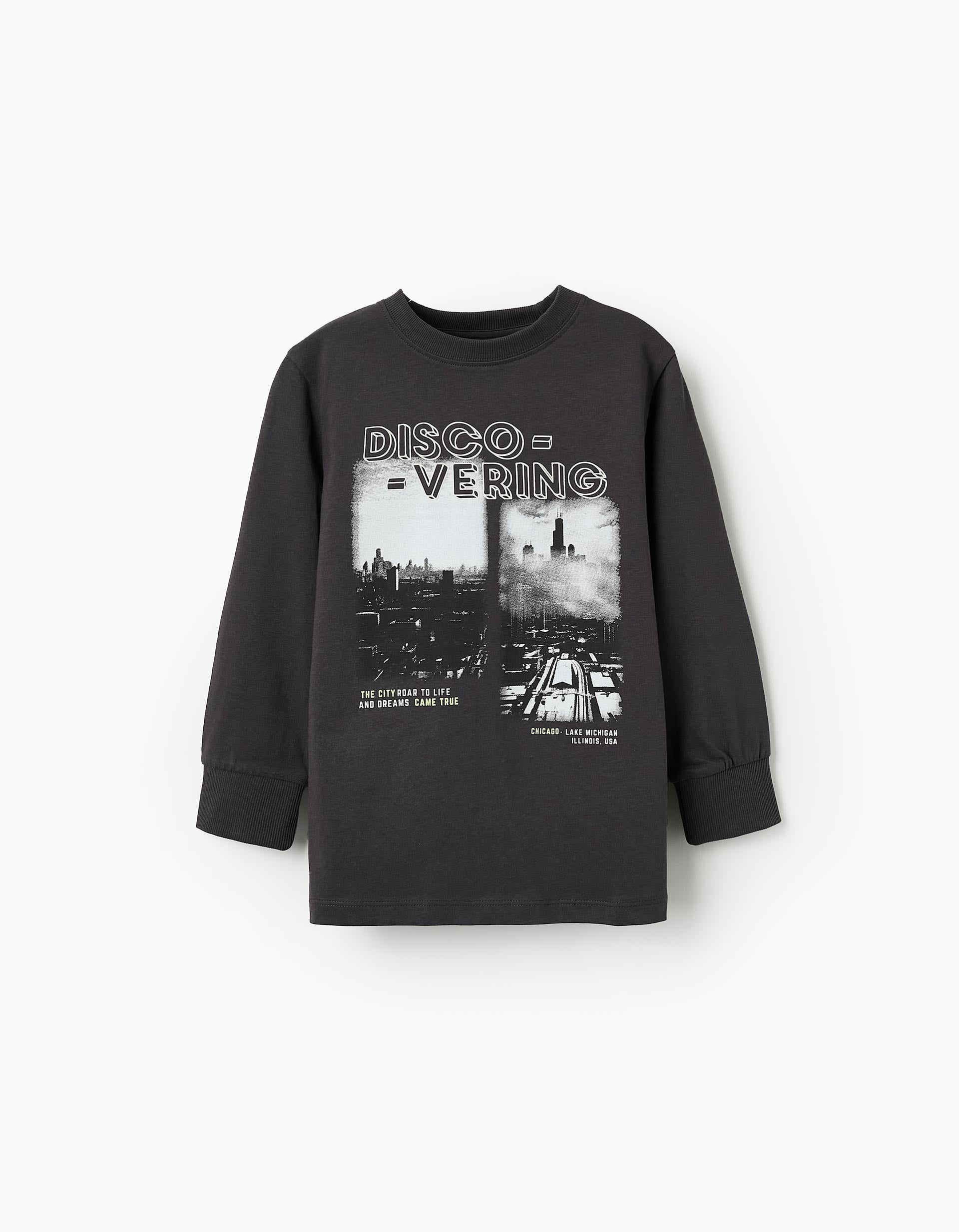 Long-sleeved Cotton T-shirt for Boys 'City', Dark Grey