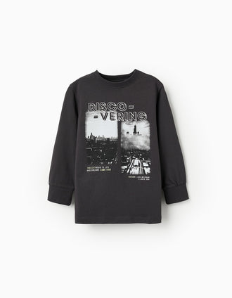 Camiseta de Manga Larga de Algodón para Niño 'City', Gris Oscuro