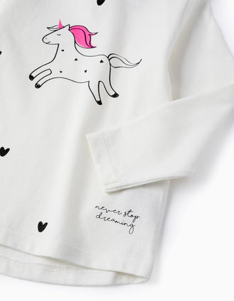 T-shirt de Manga Comprida para Bebé Menina 'Unicórnio', Branco