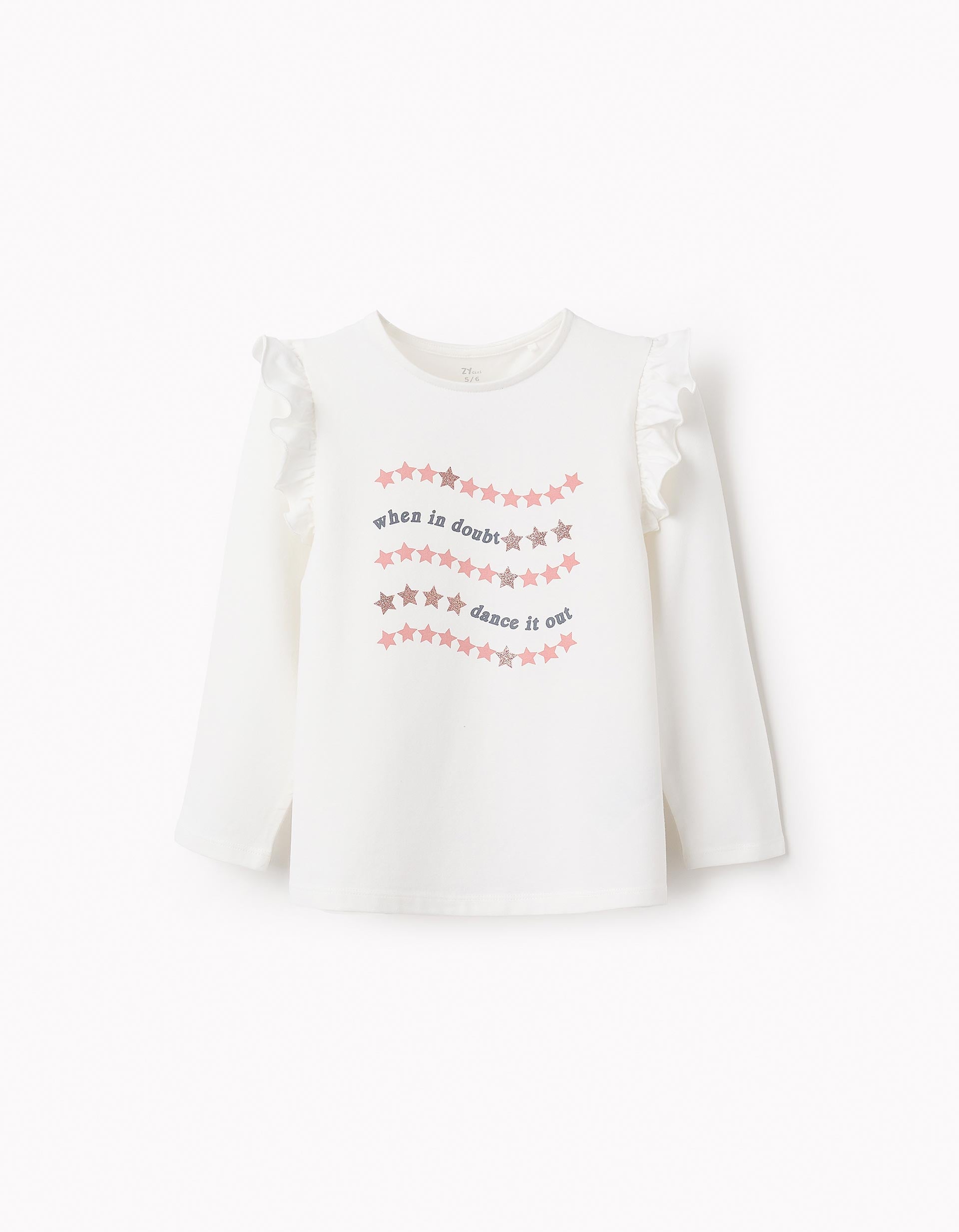 T-shirt à Manches Longues avec Volants et Paillettes pour Fille, Blanc