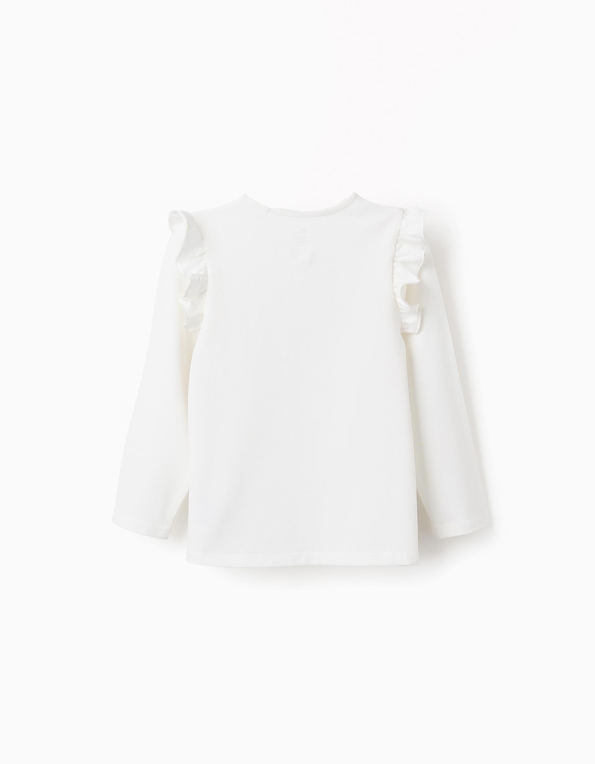 T-shirt à Manches Longues avec Volants et Paillettes pour Fille, Blanc