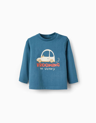 Camiseta de Manga Larga de Algodón para Bebé Niño 'Vroom', Turquesa