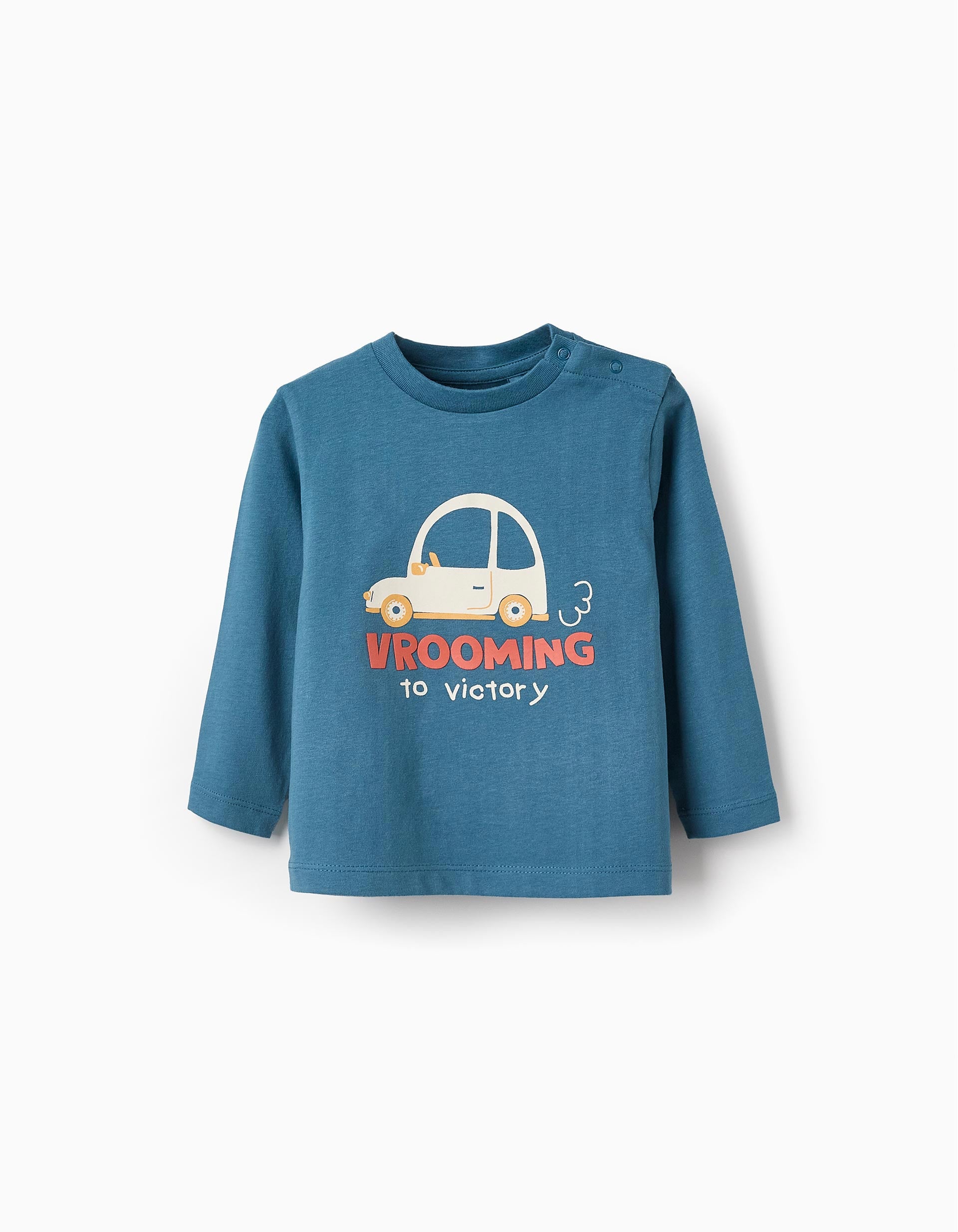 Long-sleeved Cotton T-shirt for Baby Boys 'Vroom', Turquoise