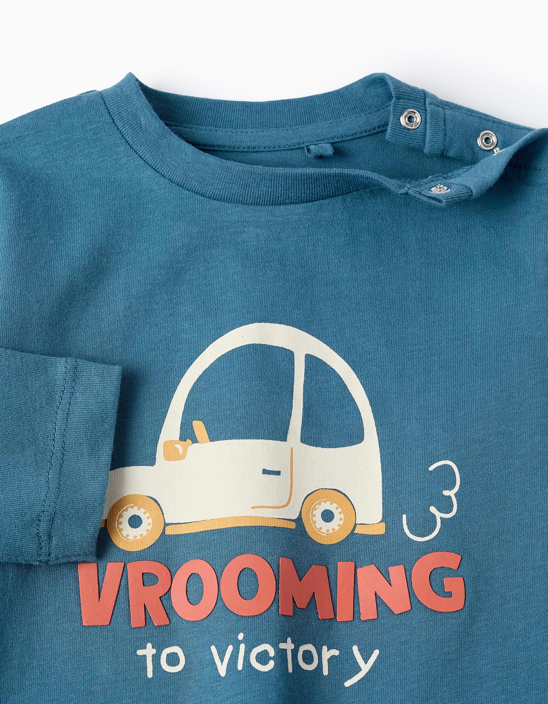 Long-sleeved Cotton T-shirt for Baby Boys 'Vroom', Turquoise